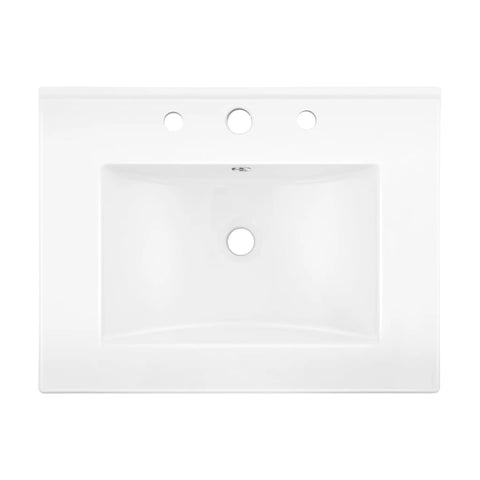 Top Tier 24 Inch Bathroom Sink Top Crafted From Heavy Duty White Ceramic With A No Fuss Three Hole Design Ideal For Fast Vanity Fixes And That Slick Modern Look Everyone Loves, top view.