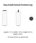Diagram of Conical Furniture Leg With M8 Thread Quick Replacement For Sofa Cabinet And Chair Durable PP And Metal 5.9 By 2.2 Inches