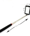 Telescoping LED Inspection Mirror With 360 Degree Swivel And Dual Bright Lights For Hard To See And Reach Areas 34 Inch Extendable Handle Compact Collapsed Size For Tight Corners And Dead Angles., black rectangular mirror 5 x 6 cm with silver telescoping handle