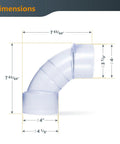 Four Inch ID OD Ninety Degree Elbow And Dust Collector Bag Kit With Thirty Micron Filter And Key Hose Clamp dimensions diagram