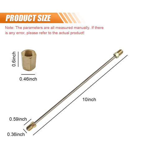 Built Tough 10 Inch Stainless Steel Hard Brake Line Three Pack With 3/16 Inch Inverted Flare Fittings dimensions showcasing 10 inch line and fittings