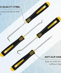4-piece precision pick and hook set with non-slip black-yellow handles for automotive O-ring and seal removal