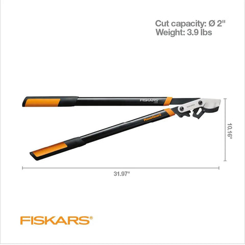 32 Inch Steel Blade Bypass Lopper for Tree Trimming Heavy Duty With PowerGear2 Technology in side view, orange and black handle