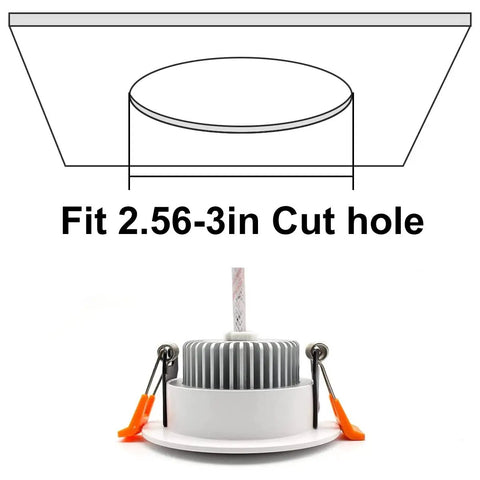 3 Inch LED Recessed Downlight 5W Dimmable Ceiling Fixture 40W Halogen Equivalent CRI80 5000K Daylight White, cut hole diagram