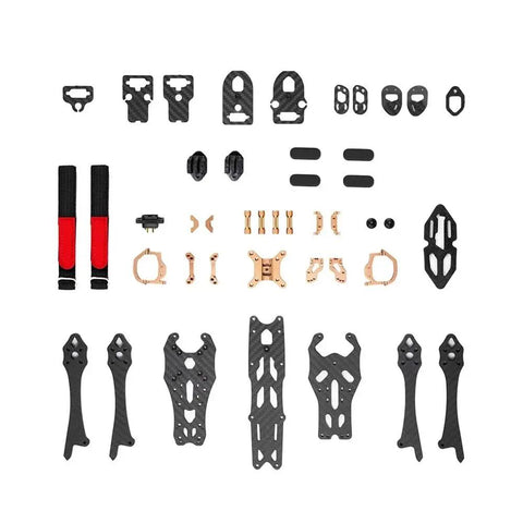 LS220 220mm Wheelbase 5 Inch T700 Carbon Fiber Frame Kit components laid out including arms and plates