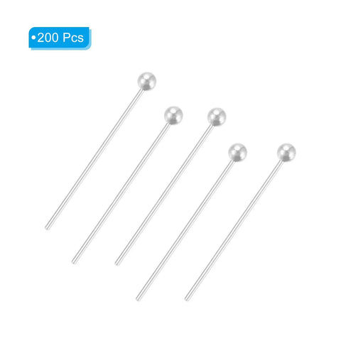 Silver Plated Ball Head Pins 24 Gauge 35mm Pack Of 200 For DIY Jewelry Making Earrings Necklaces Bracelets Bead Stringing Brass Round End Pins For DIY Beaders silver pins shown on white background