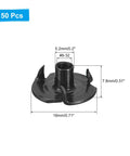 Fifty Piece 8-32 T Nuts Set Featuring Zinc Plated Carbon Steel Construction With Three Pronged Tee Nut Design For Hella Secure Bouldering Holds And Professional Woodworking Projects In Sleek Black Finish close-up showing dimensions and details.