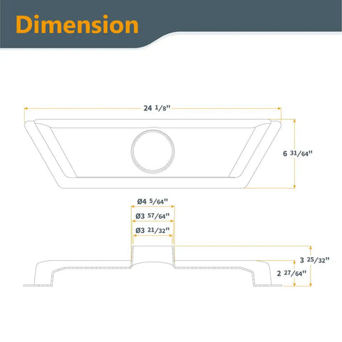 Diagram showing dimensions of Floor Sweep Dust Collector Attachment For Four Inch Blast Gate Systems Floor Mounted Dust Collector Accessory