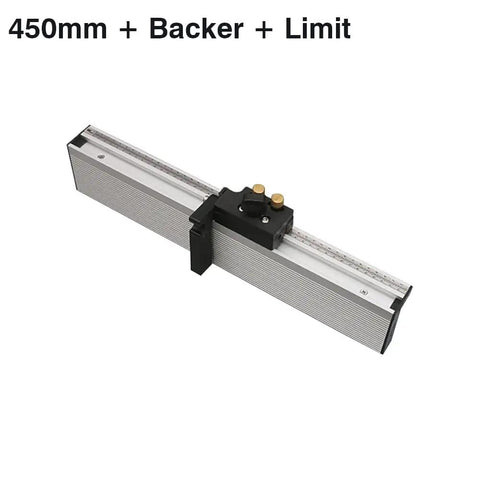 Heavy Duty Aluminum Alloy Miter Gauge Extension Rail With Slick T Track Slide Brackets And Quick Adjust Flip Stop Fence Connector For Table Saw Shop Setup, 450mm size with backer and limit.
