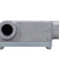 Solid Feraloy Iron Alloy Condulet Body With Cover Kickass Durability For Tough Industrial Jobs L Shape Conduit Outlet side view.