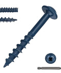 Exterior Pocket Hole Screws One And A Half Inch, Washer Head, Square Drive, Coarse Thread, Blue Coated, Self Tapping, Hundred Pieces With Drive Bit Included