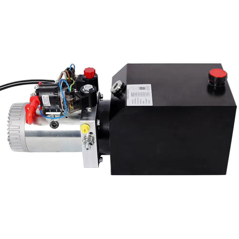Aynuma 12V DC 3HP Double Acting Hydraulic Power Unit with 6 Quart Steel Reservoir and SAE #6 ports for machinery.