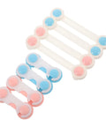 Eight Pack No Drill Cabinet Locks with Ultra Sticky Adhesive for kid proofing, featuring pink and blue ABS latches on a white background.