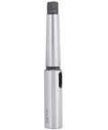 Morse taper MT3-MT2 reducing adapter, metal extension socket, front view, silver finish
