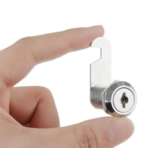 Hand holding Cam Lock 10 To 25 Mm For Doors Cabinets Mailboxes And Drawers Durable Keyed Lock With Tamper Proof Safe Cylinder