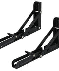 Two Pack Black Triangle Folding Angle Brackets For Heavy Duty Wall Shelves And Tool Mounts, Space Saving Foldable Shelf Supports