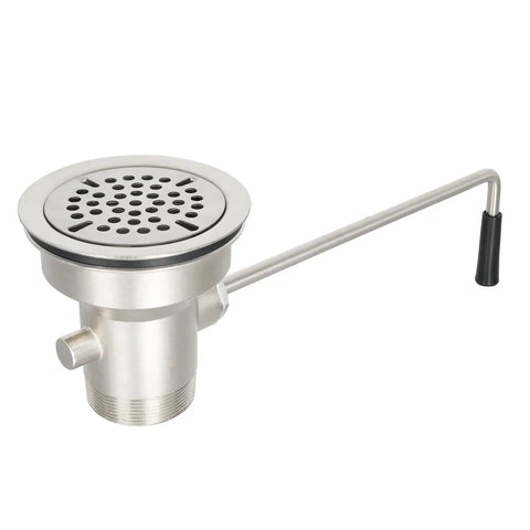 Three And One Half Inch Commercial Sink Drain With Twist Handle Waste Valve Stopper For One Half And Three Compartment Sinks Two Inch Outlet Durable Brass Construction That Keeps Clogs And Overflow At Bay visible with twist handle and brass finish