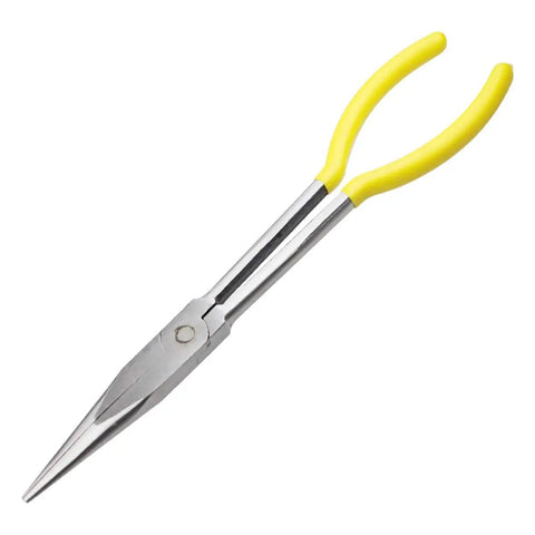 11 Inch Long Reach Needle Nose Pliers With Milled Jaws For Mechanics Technicians And Contractors, Extra Long Reach, Yellow Handle