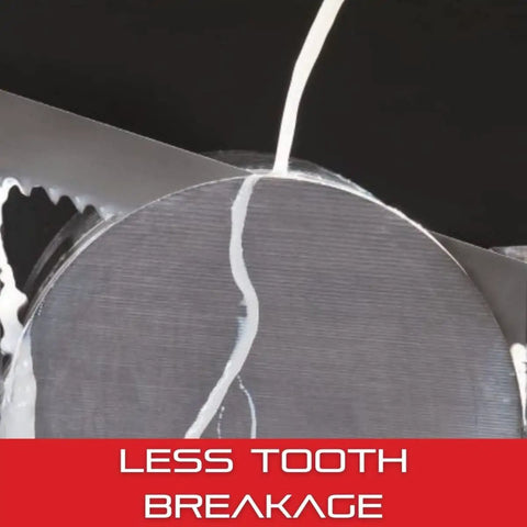 Versatix MP Bi-Metal Band Saw Blade With M-42 Cobalt Teeth cutting metal for clean cuts on structures, tubing, and solids.