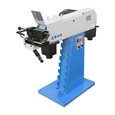Pro Grade Heavy Duty Industrial Tube And Profile End Belt Grinder 4 X 78 Inch, side view showing controls and base