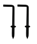Rock Solid Black L Shape Screw Hooks Heavy Duty Wall Mount Hangers Super Durable Rust Proof Steel Cup Hooks For Shed Garden Patio Closet Storage Solutions 20 Pieces close-up of two black steel L-shaped screw hooks.