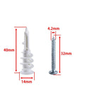 Heavy Duty Drywall Anchors And Screws Kit For Wall Mounts Self Drilling Nylon Spiral Expansion Tubes With Slots Zinc Plated Carbon Steel Built To Last Ready To Mount Rust Resistant Strong Hold 40mm anchor and 32mm screw