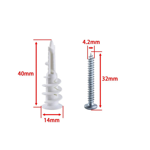 Heavy Duty Drywall Anchors And Screws Kit For Wall Mounts Self Drilling Nylon Spiral Expansion Tubes With Slots Zinc Plated Carbon Steel Built To Last Ready To Mount Rust Resistant Strong Hold 40mm anchor and 32mm screw
