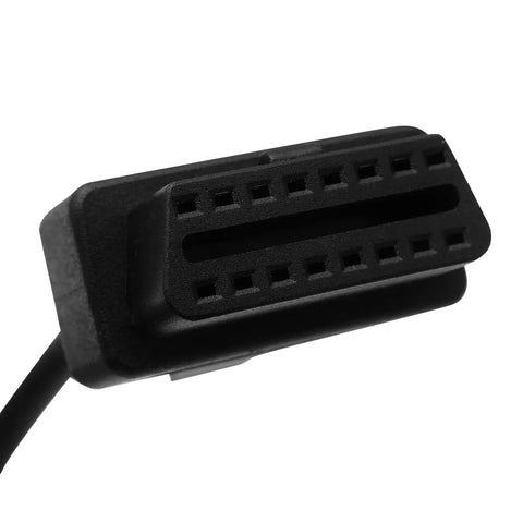 Close-up of OBD II 16 pin connector of Six Pin To OBD2 CAN Diagnostic Tool Cable Adapter For BRP Can Am Motorcycles ATVs UTVs And Bikes.
