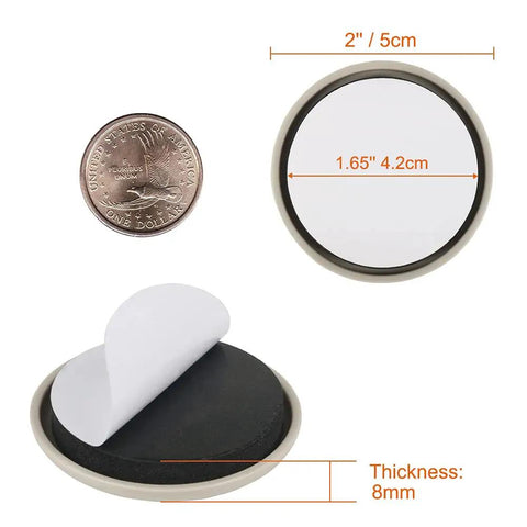 2 Inch Stick On Furniture Sliders 12 Pack Glides For Easy Moving On Carpet And Hardwood Floors beige round slider with adhesive back shown next to a coin for size comparison