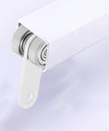 Rock Solid Double Bearing Sliding Door Pulley With Hella Smooth V Groove Wheel for Anti Sagging Barn Door Hardware close-up with metal wheels.