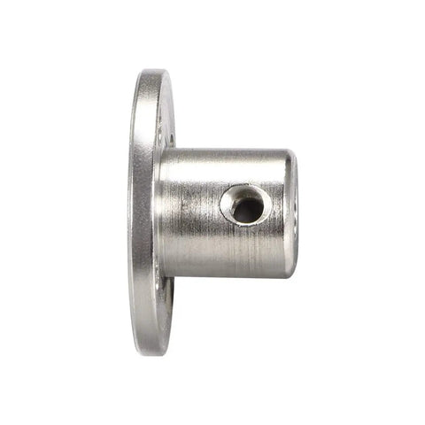 Side view of 4mm Inner Diameter Rigid Flange Shaft Coupling for motors and DIY projects, rock solid 10mm outer cylinder.