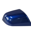 Top Shelf Blue Front Side Mirror Lower Cover Cap For Tesla Model 3 Rearview Wing Tray Replacement Right Side Auto Exterior Trim viewed from side, glossy blue finish.