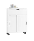 Slim Toilet Storage Cart With Wheels For Narrow Spaces 3 Tier Organizer With Discreet Side Cabinet White Finish