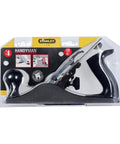 Professional Grade Handyman Number Four Smoothing Plane Built With Rock Solid Cast Iron Construction in packaging showing design and features.