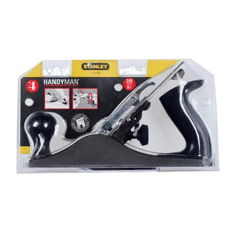 Professional Grade Handyman Number Four Smoothing Plane Built With Rock Solid Cast Iron Construction in packaging showing design and features.