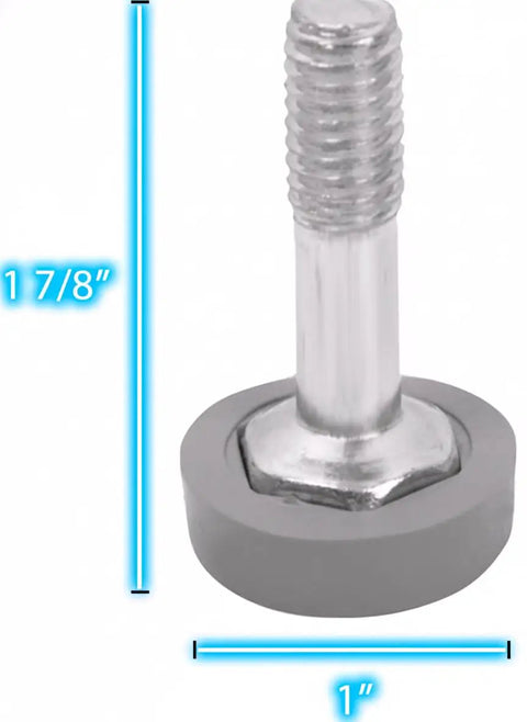 Heavy Duty Adjustable Zinc Leveling Feet For Wire Shelving Posts 3/8-16 Thread showing size dimensions 1 inch by 1 7/8 inch