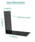 Built Tough L Bracket For Raised Garden Beds And Wood Projects, Stainless Steel Black Corner Braces, dimensions labeled