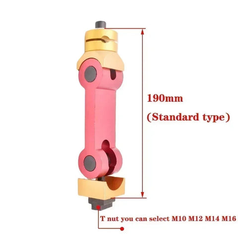 Universal Adjustable CNC Mill And Lathe Work Piece Stop Positioner M10 M12 M16 Threads, 190mm precision locator tool in red and gold.