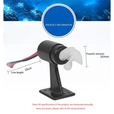 12V Underwater Jet Boat Propeller With Three Blade Thruster For Dope DIY RC ROV Submarine Bait Boat Remote Control Projects And Marine Exploration Gear, 35mm Diameter, 15cm Lead, Black Mount