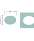 1.5 Inch Scalloped Ellipse Craft Punch cuts 1.5 x 1.125 inch shapes for scrapbooking and DIY card projects, lever action, compact size.