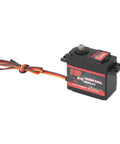 Heavy Duty Metal Gear Digital Servo Crushing 18kg Torque And Serving Up Smooth 180 Degree Rotation For Rc Cars Trucks Boats Robots Lightweight Aluminum Alloy Design, close-up view with wire.