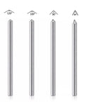 Four steel engraving bits with angles 120, 100, 90, 60 degrees for precision cuts in woodworking and metalworking.