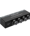 4 Channel Ultra Low Noise Mini Audio Mixer With 3.5mm Input for Guitars Bass and Keyboards, USB Powered Stereo Switcher, front view