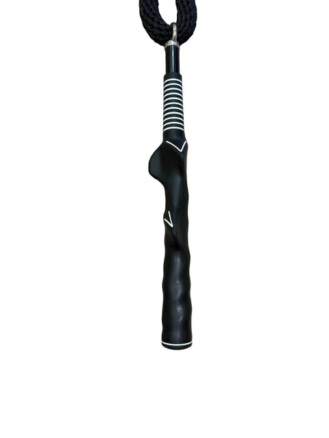 Golf Swing Tempo Trainer With Weighted Rope Training Aid For Warm Ups, Practice, And Grip Work, black handle and rope detail