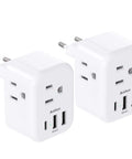 2 Pack 6 In 1 European Power Plug Adapter Converts Type C Sockets To 3 US Outlets Plus 2 USB A Ports And 1 USB C Port 2500W Max