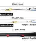 Lightweight Anti Corrosion Speargun For Spearfishing And Harpoon Crabbing Gear with measurements and carrying case shown