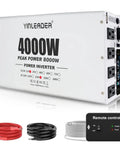 Rig Ready 4000W Power Inverter Turns 12V Battery Voltage Into 110V Household Power With Wireless Remote for campers, showing ports and cables.