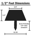 1/2" foot dimensions illustration for No Sweat Kitchen Upgrade Straight Up Heavy Duty Rubber Cutting Board Feet.