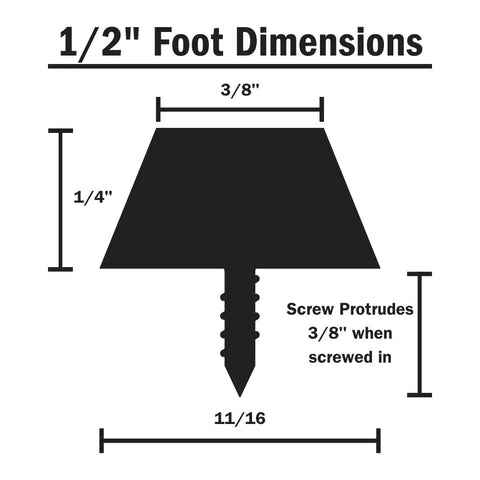 1/2" foot dimensions illustration for No Sweat Kitchen Upgrade Straight Up Heavy Duty Rubber Cutting Board Feet.
