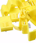 Close-up of yellow insulated solderless quick-splice wire connectors, 125-piece pack for 22-10 AWG electrical wires